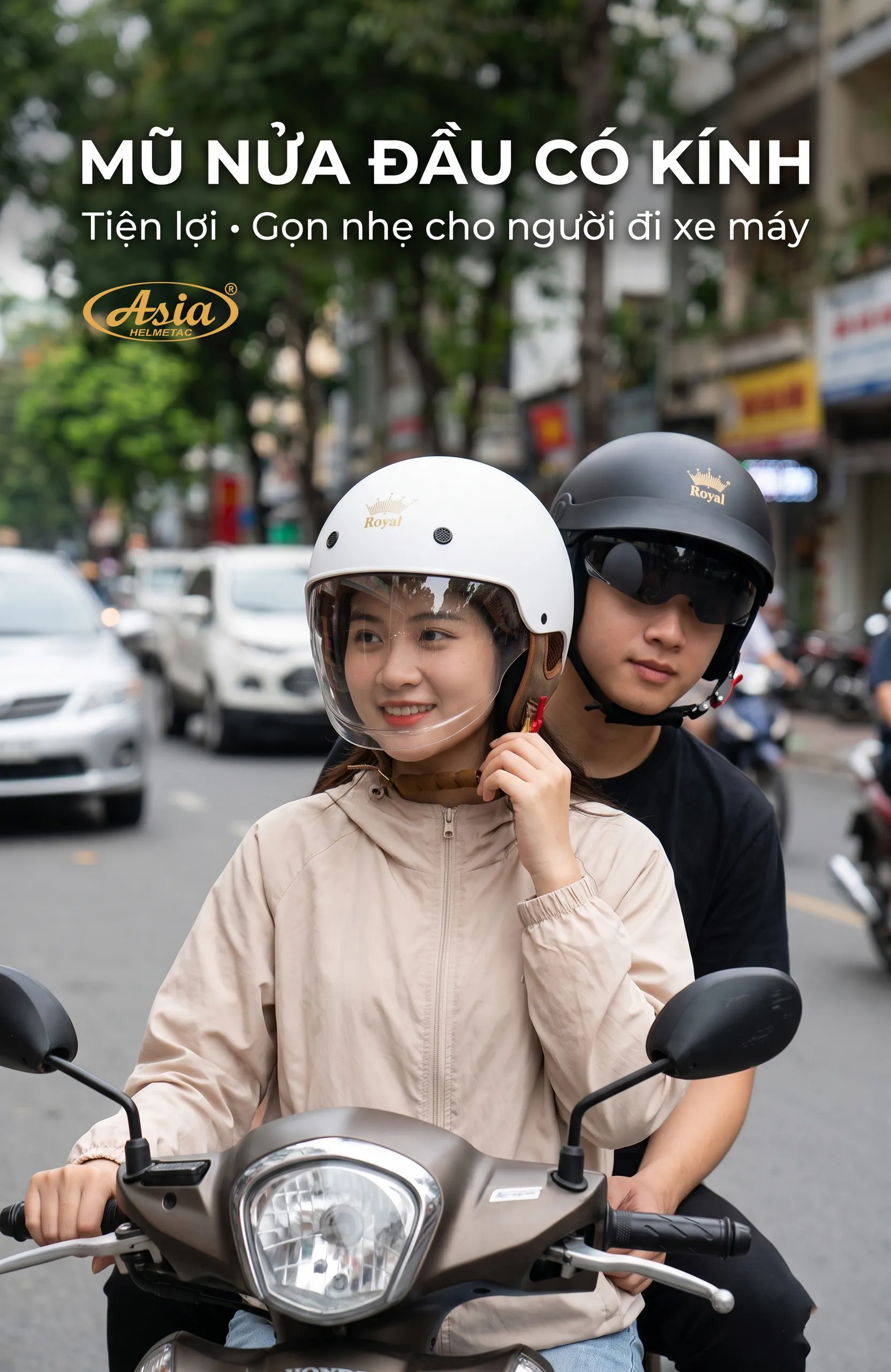 Mũ bảo hiểm nửa đầu có kính tiện lợi cho người đi xe máy